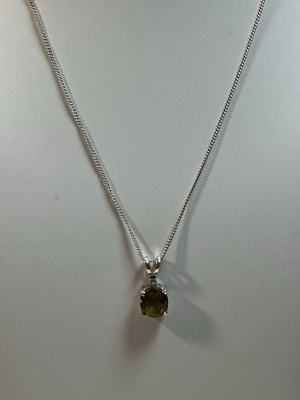 Olive Green Elbaite Tourmaline Sterling Silver Pendant Necklace